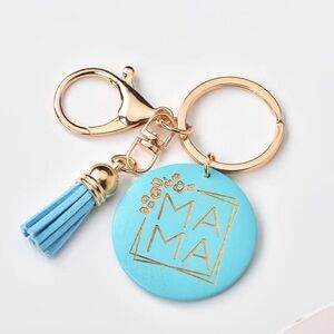 NEW| Mama Teal Tassel Wood Keychain